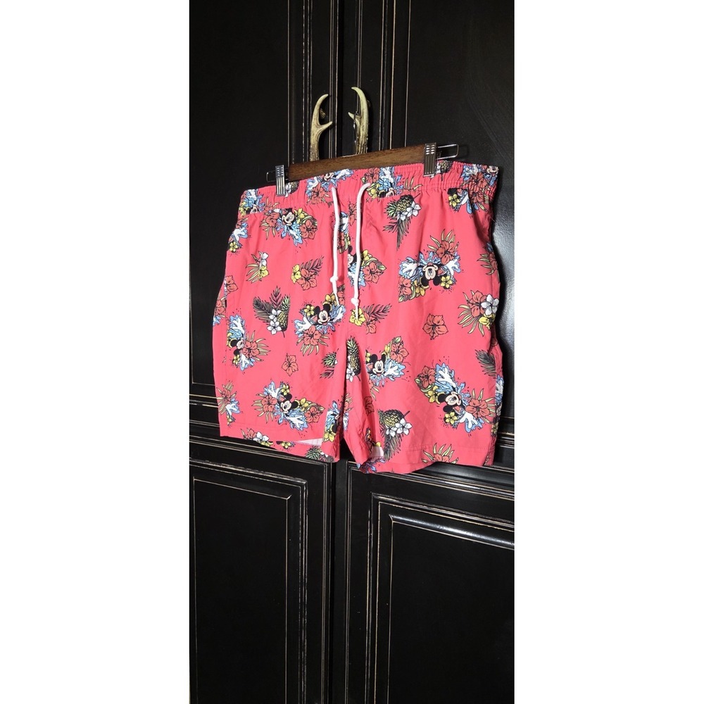 Disney Mickey Mouse Hawaiian Swim Trunks, Mens Large, Unlined, Vacation, Disney
